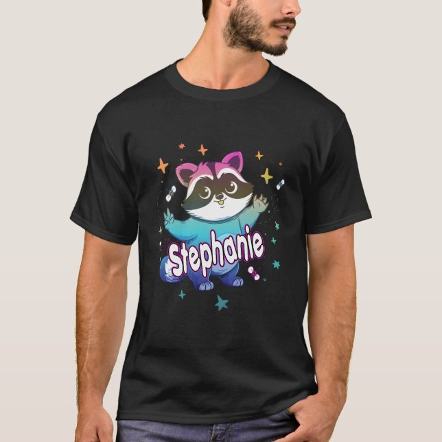 Camiseta Stephanie Nome Adorável Com Um Guaxinim (Frente)