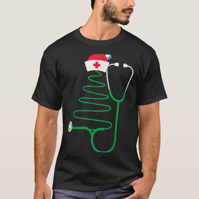 Camiseta Stethoscope Árvore de Natal Enfermeira de Natal (Frente)