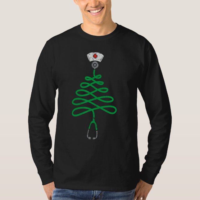 Camiseta Stethoscope Christmas Tree Nurse Christmas Pajamas (Frente)