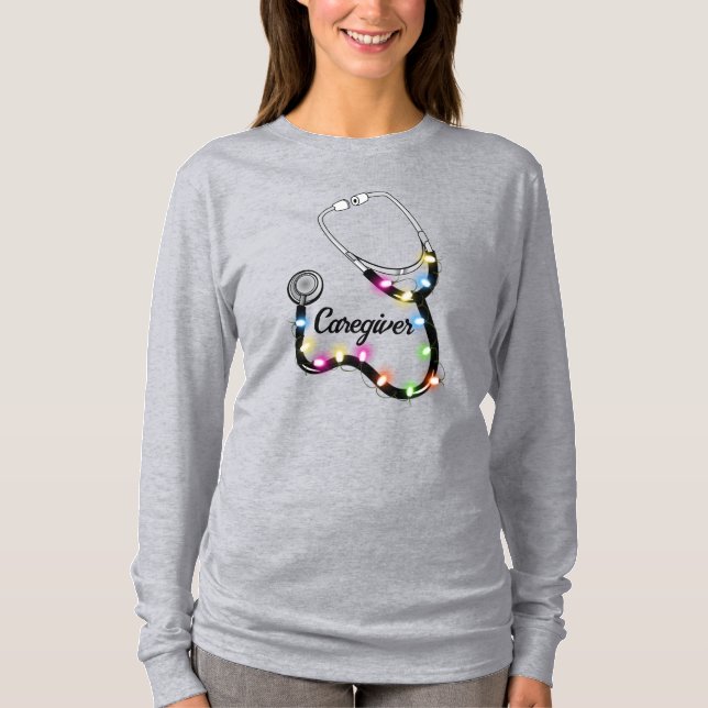 Camiseta Stethoscope Com Luzes De Natal Enfermeira De Natal (Frente)