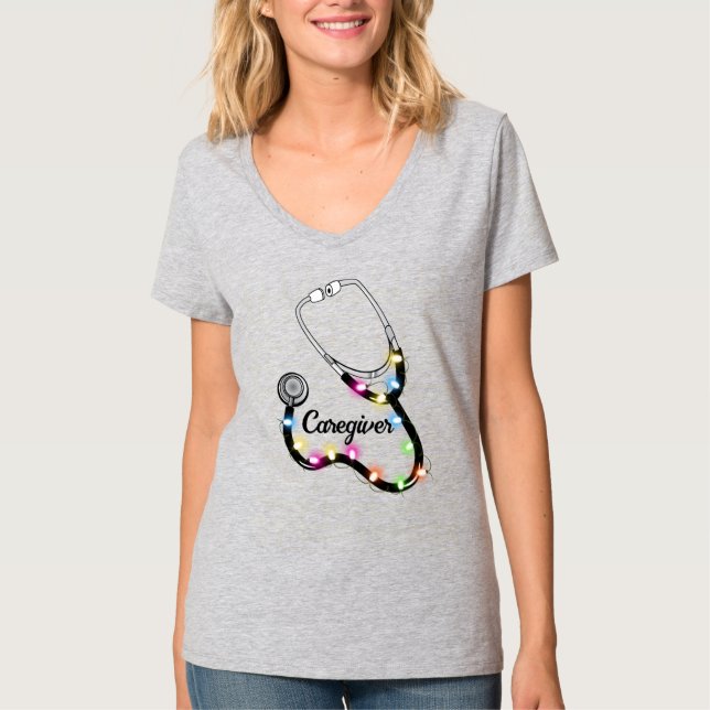 Camiseta Stethoscope Com Luzes De Natal Enfermeira De Natal (Frente)