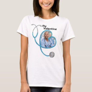 CAMISETA STETHOSCOPE DO CORAÇÃO DO NAMORADOS AZUL