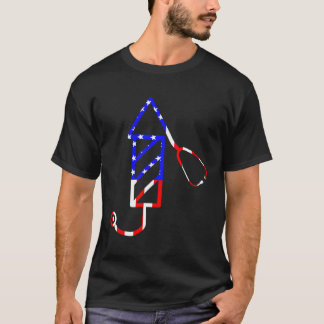 Camiseta Stethoscope Fireworks 4 De Julho American Flag Nu