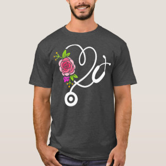 Camiseta Stethoscope Flor Médico Enfermeiro Físico