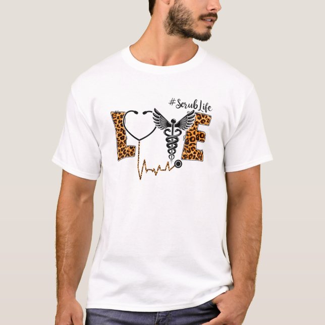 Camiseta Stethoscope Leopard LOVE Enfermeiro de vida (Frente)