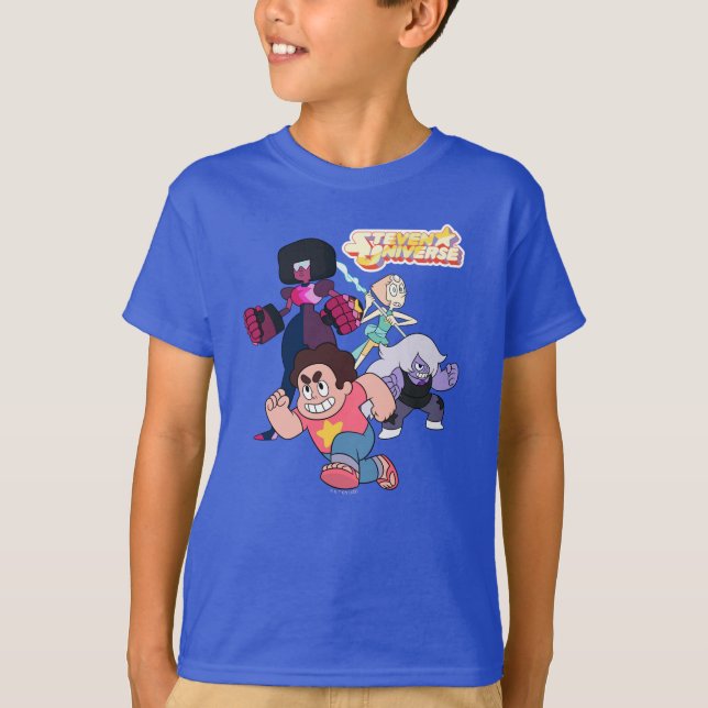 Camiseta Steven Universe | Ação do grupo Crystal Gem (Frente)