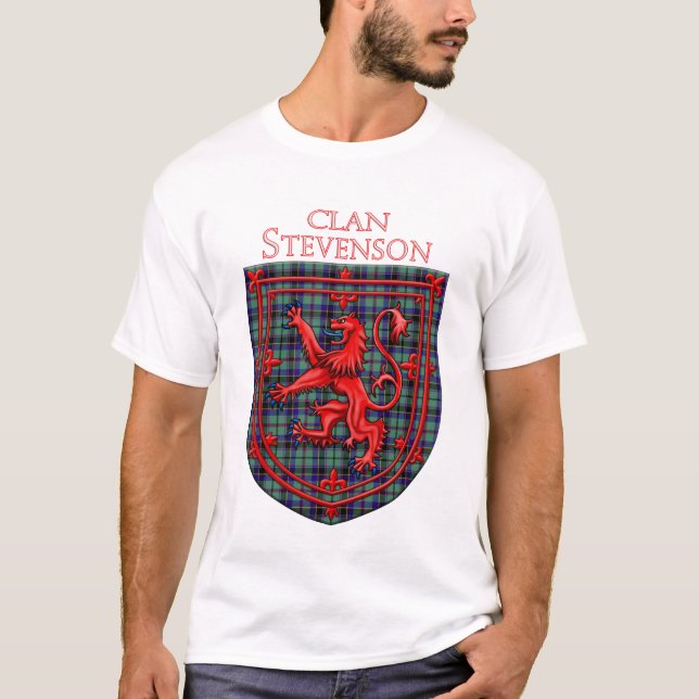 Camiseta Stevenson Tartan Scottish Xadrez Lion Rampant (Frente)