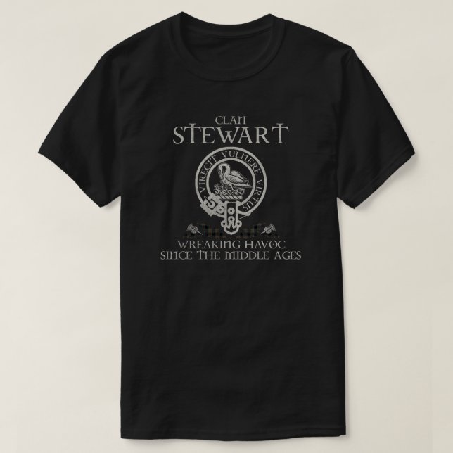 Camiseta Stewart Clan crest sobrenome escocês tartan Thistl (Frente do Design)