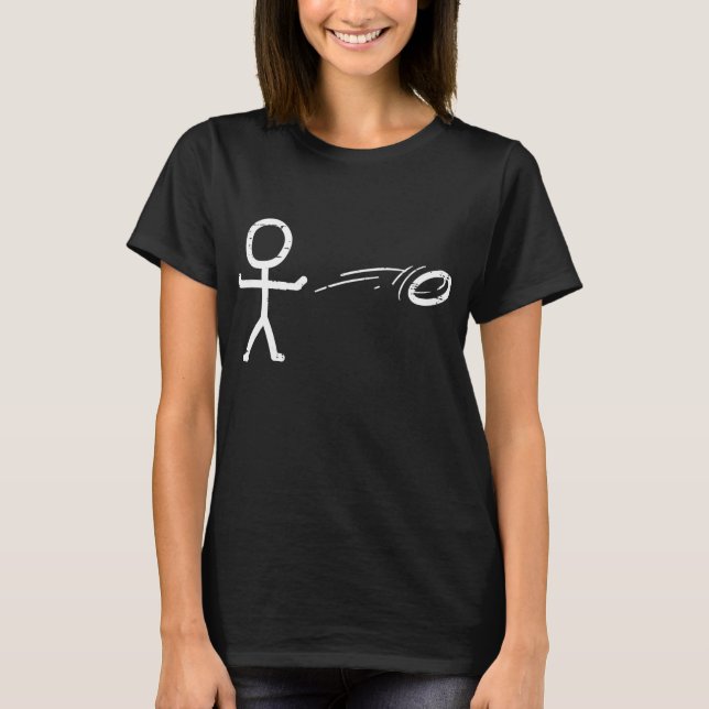 Camiseta Stick Man Tocando Disco Golf Engraçado Golfe Frisb (Frente)