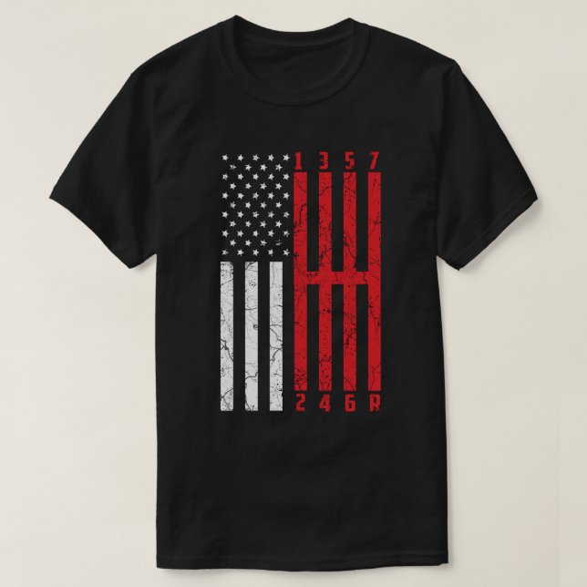 Camiseta Stick Shift American Flag Corvette 6 Gears (Frente do Design)