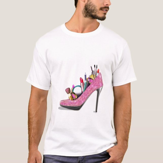 Camiseta Stillettos de Altos Saltos de Maquiagem (Frente)