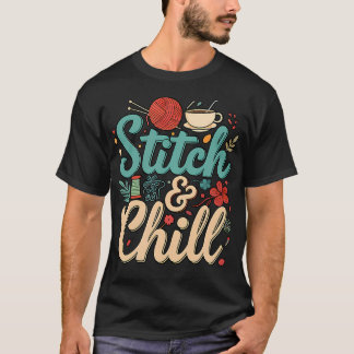 Camiseta Stitch Chill Tricô Costura Artesanato Hobby Café