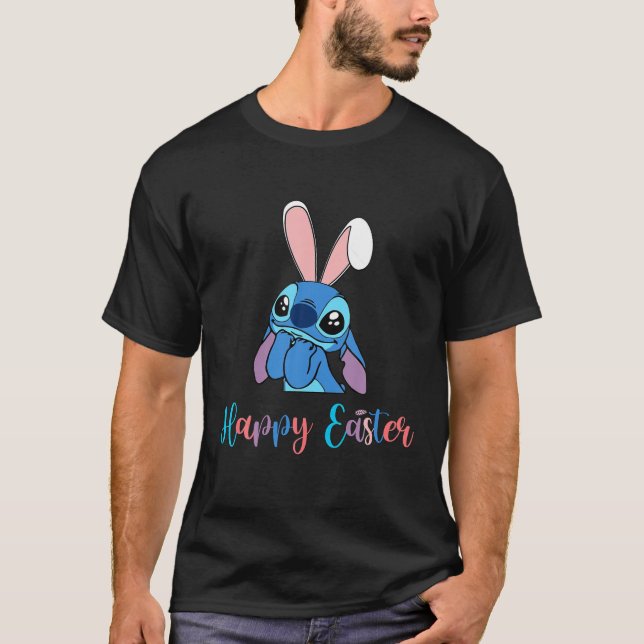 Camiseta Stitch com Felz pascoa de coelho da Páscoa (Frente)