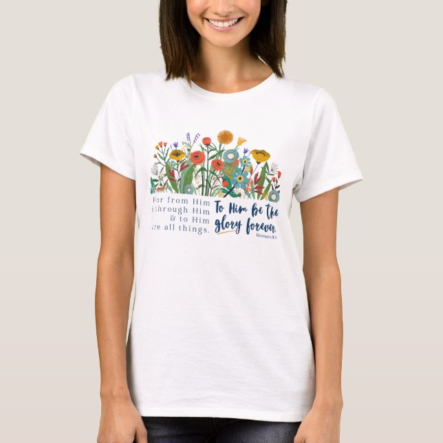 Camiseta Stoa Floral Romans 11:36 (Frente)