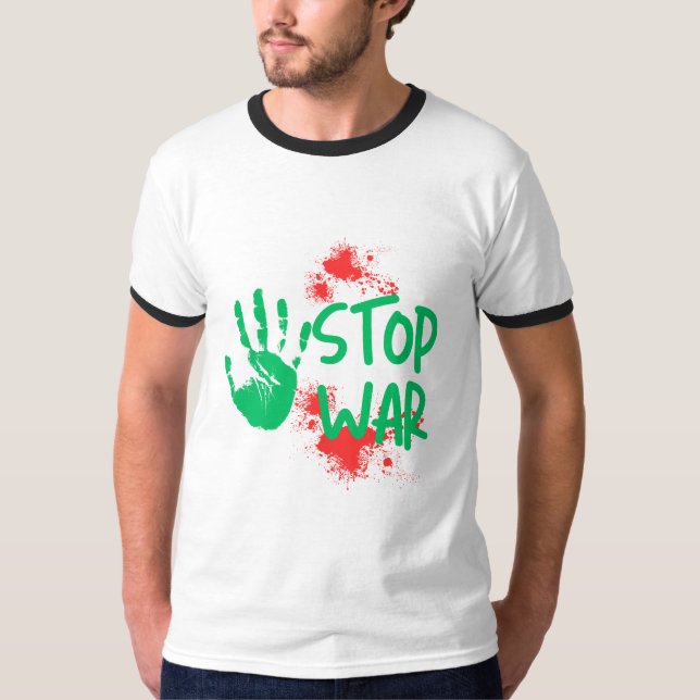 Camiseta Stop War – Bold Handprint Anti-War Graphic Design (Frente)