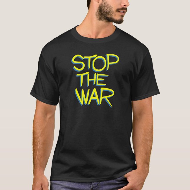 Camiseta stop war peace symbol ukraine flag text message (Frente)