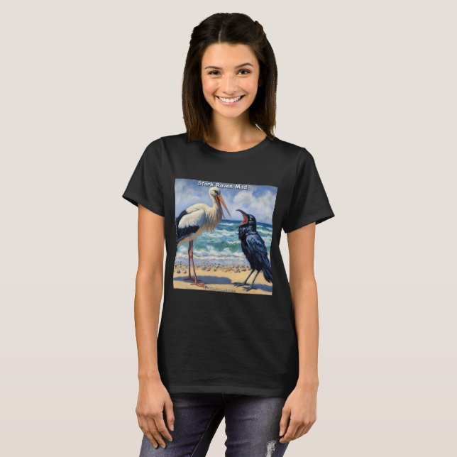 Camiseta Stork Raven Mad – Beach Bird Banter (Frente Completa)