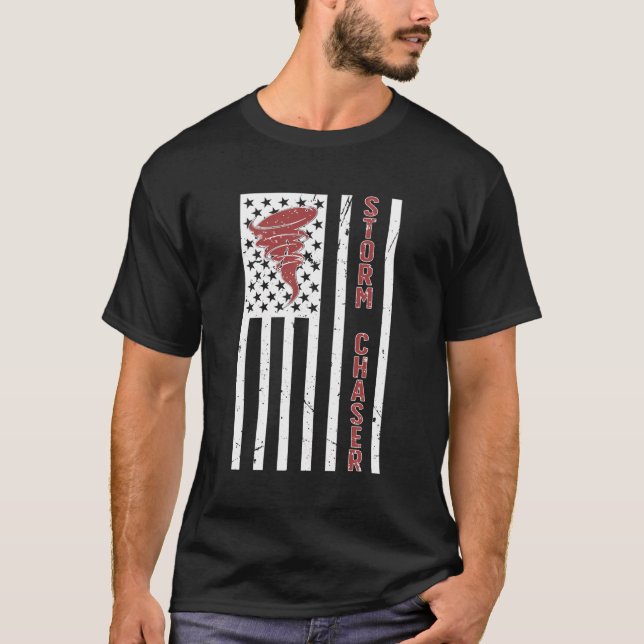 Camiseta Storm Chaser American Flag Storm perseguindo Torna (Frente)