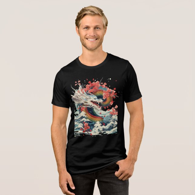 Camiseta Storm Dragon with Sakura and Waves (Frente Completa)