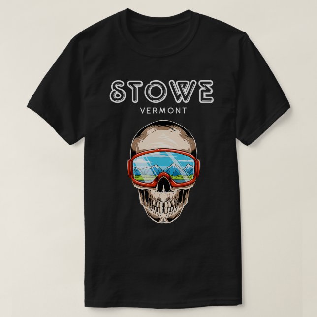 Camiseta Stowe Vermont Ski e Snowboard Skeleton (Frente do Design)
