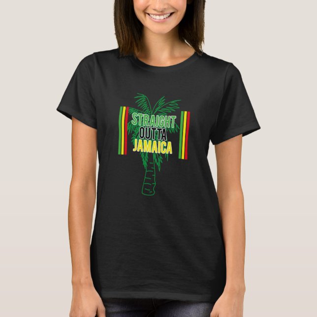 Camiseta Straight Outta Jamaica Palm Tree Jamaica Roots Reg (Frente)