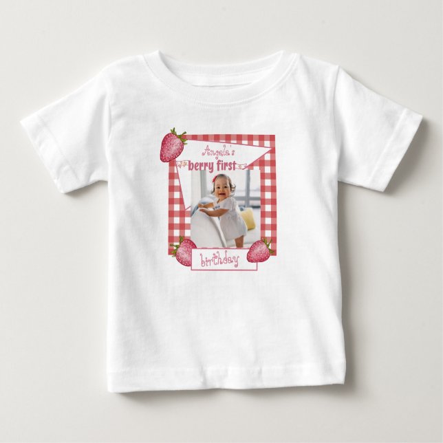 Camiseta Strawberry Berry Primeiro Aniversário (Frente)
