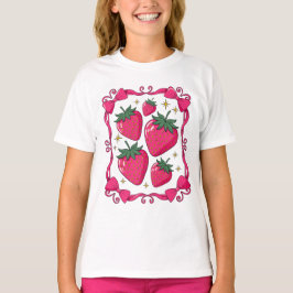 Camiseta Strawberry Coquette Aesthetic Pink Bow Cute Design