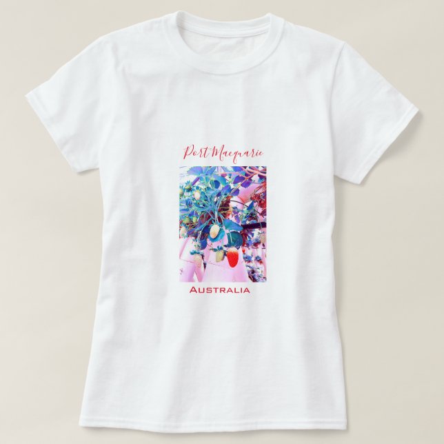 Camiseta Strawberry fazenda Port Macquarie Austrália (Frente do Design)