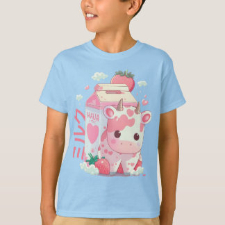 Camiseta Strawberry milk Cow Cartonagem Cute Kawaii Japonês