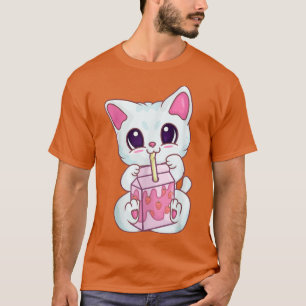 Camiseta Strawberry Milkshake Neko Para Mulheres, Kawaii