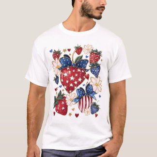 Camiseta Strawberry USA Flag Patriotic Quarto 4 de julho