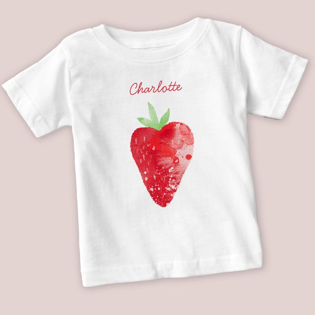 Camiseta Strawberry Watercolor Personalizada (Watercolor strawberry personalized baby and toddler t-shirt)