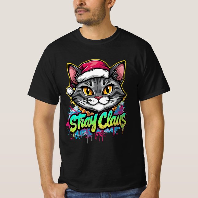Camiseta Stray Claus – Graffiti Christmas Cat Design (Frente)