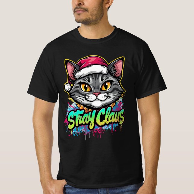 Camiseta Stray Claus – Graffiti Christmas Cat Design (Frente)