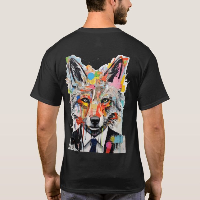 Camiseta Street Wolf with Playful Cartoon Wolf Portrait (Verso)