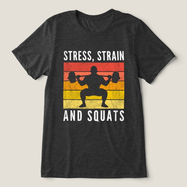 Camiseta Stress Strain and Squats Tee, Funny Engineer Gym (Design frontal)