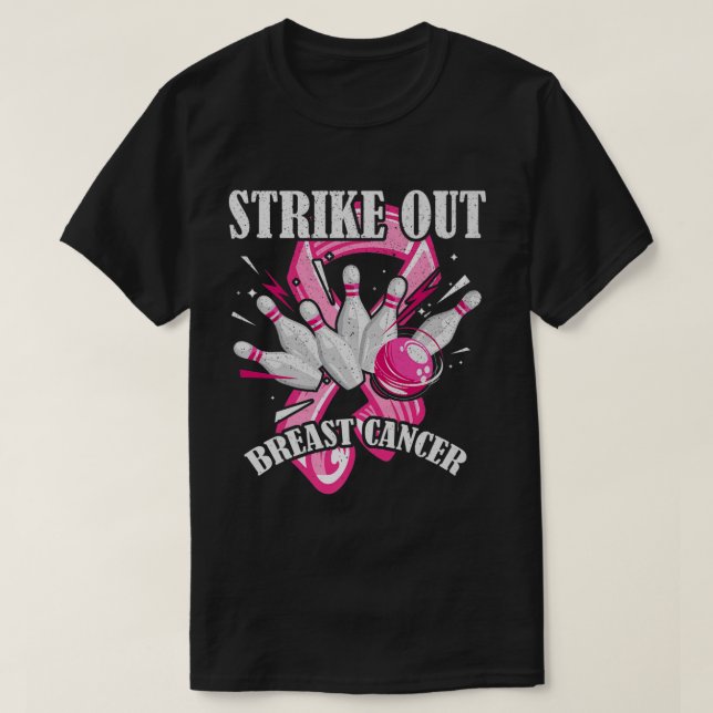 Camiseta Strike Out Breast Cancer Awareness Bowling Fighter (Frente do Design)