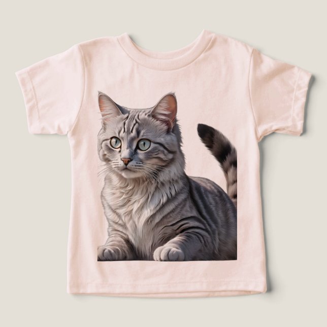 Camiseta Striking Gray Tabby Cat with Green Eyes (Design frontal)