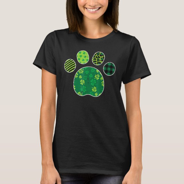 Camiseta Stripes Shamrock Leopard Plaid Paw St Patricks Day (Frente)