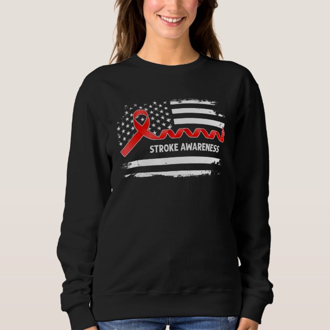 Camiseta Stroke Awareness American Flag   Red Ribbon (Frente)