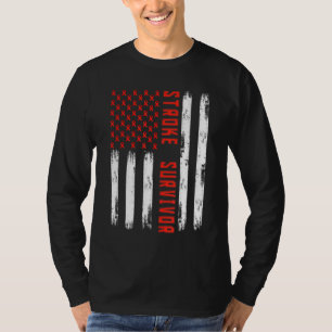 Camiseta Stroke Survivent American Flag Red Ribbon Stroke A