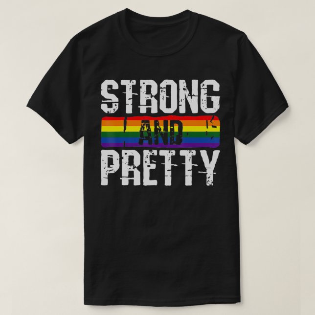Camiseta Strong And Pretty Gay Pride Gym Lifting Workout LG (Frente do Design)