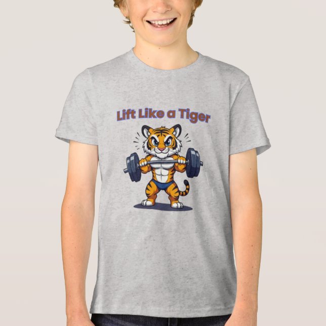 Camiseta **Strong Tiger – Cute Tiger Lifting Weights Illust (Frente)