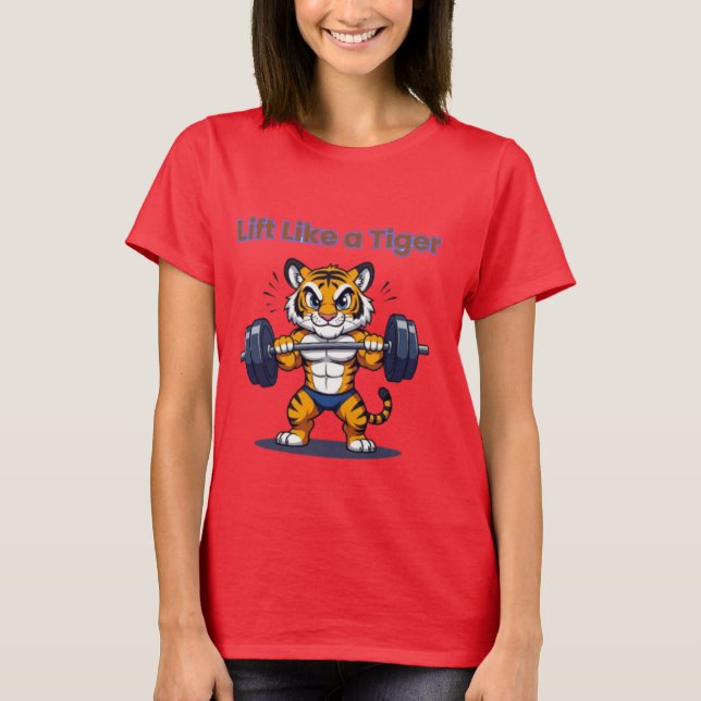 Camiseta **Strong Tiger – Cute Tiger Lifting Weights Illust (Frente)