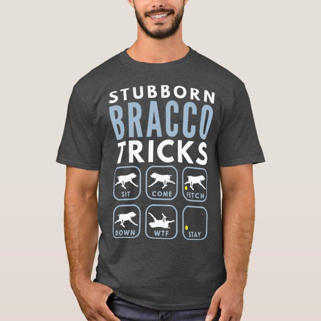Camiseta Stubborn Bracco Italiano Tricks - Formação de Cães (Frente)