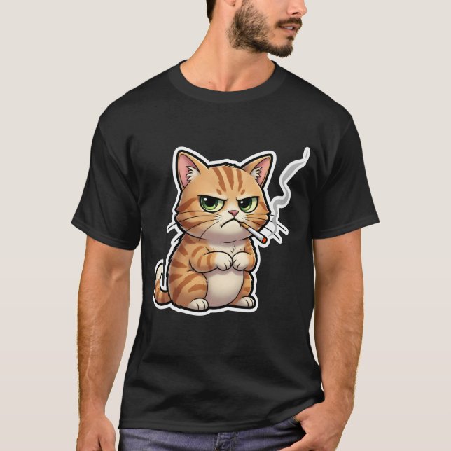 Camiseta Stud Cool Funny Cat Meme Smoking Cat cigarette (Frente)