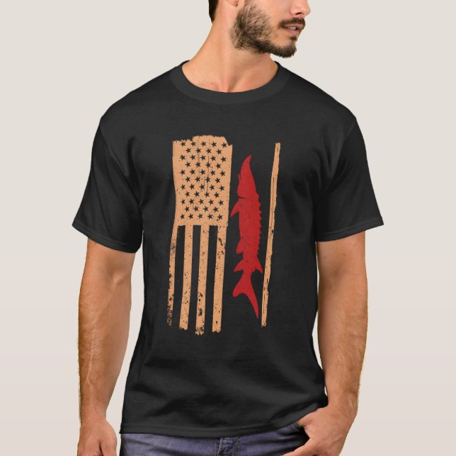 Camiseta Sturgeon Fish Retro Usa Flag (Frente)