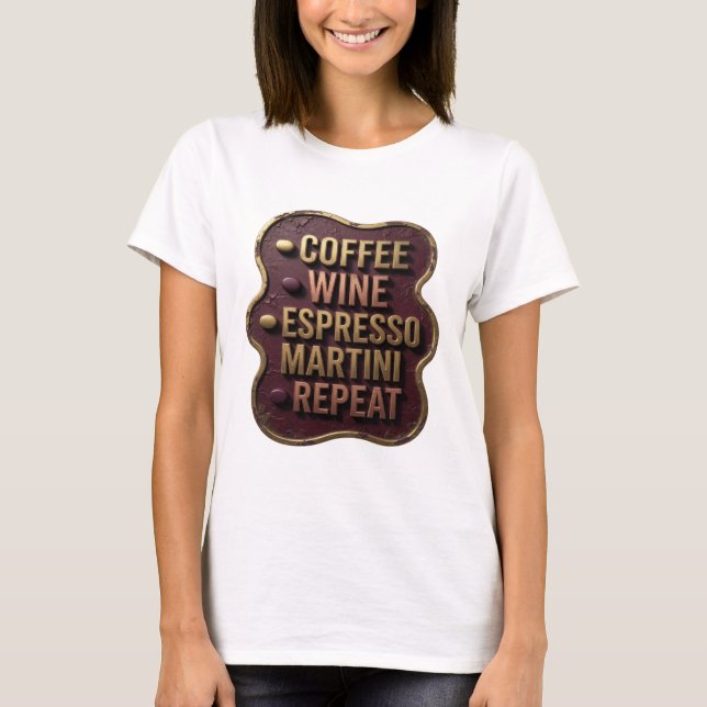 Camiseta Stylish Gold CAFÉ VINHO ESPRESSO MARTINI REPEAT v2 (Frente)