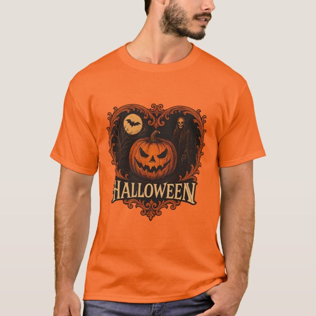 Camiseta Stylish Gothic Pumpkin Halloween Men’s Graphic T-S (Frente)