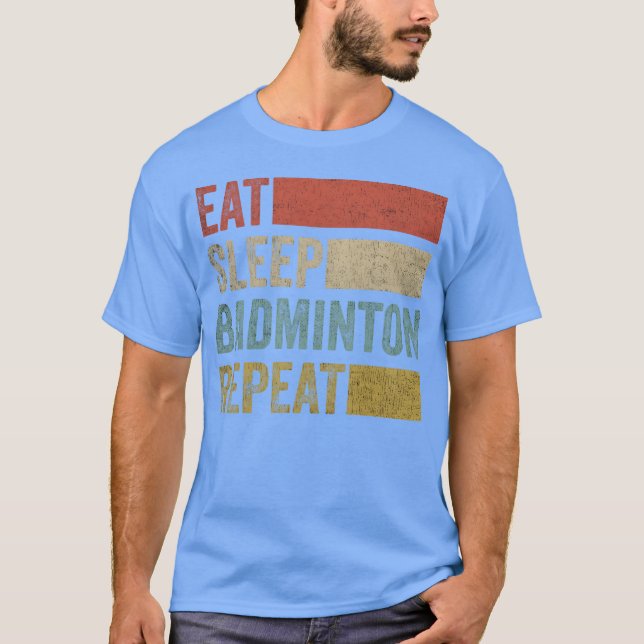 Camiseta Stylish Retro 70s Eat Sleep Badminton Repeat retro (Frente)